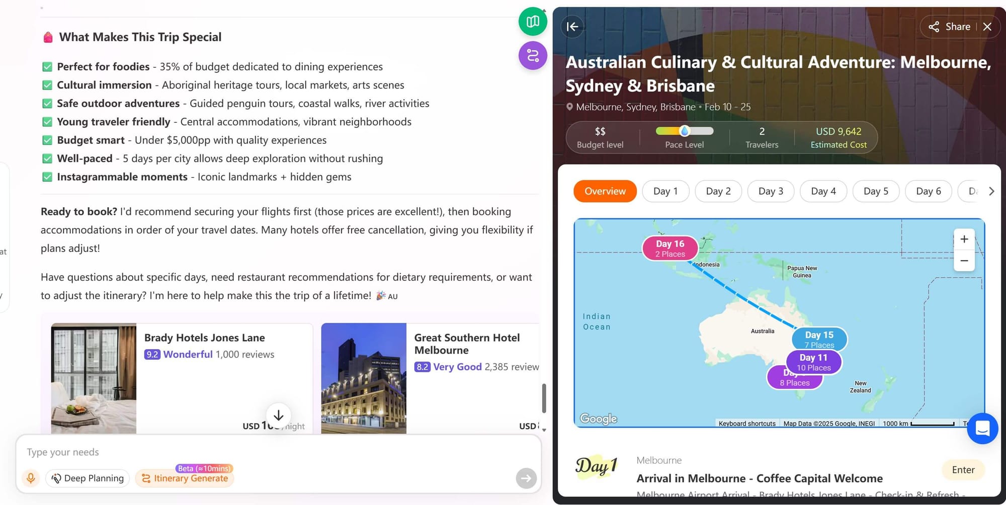 Australia itinerary created by iMean AI