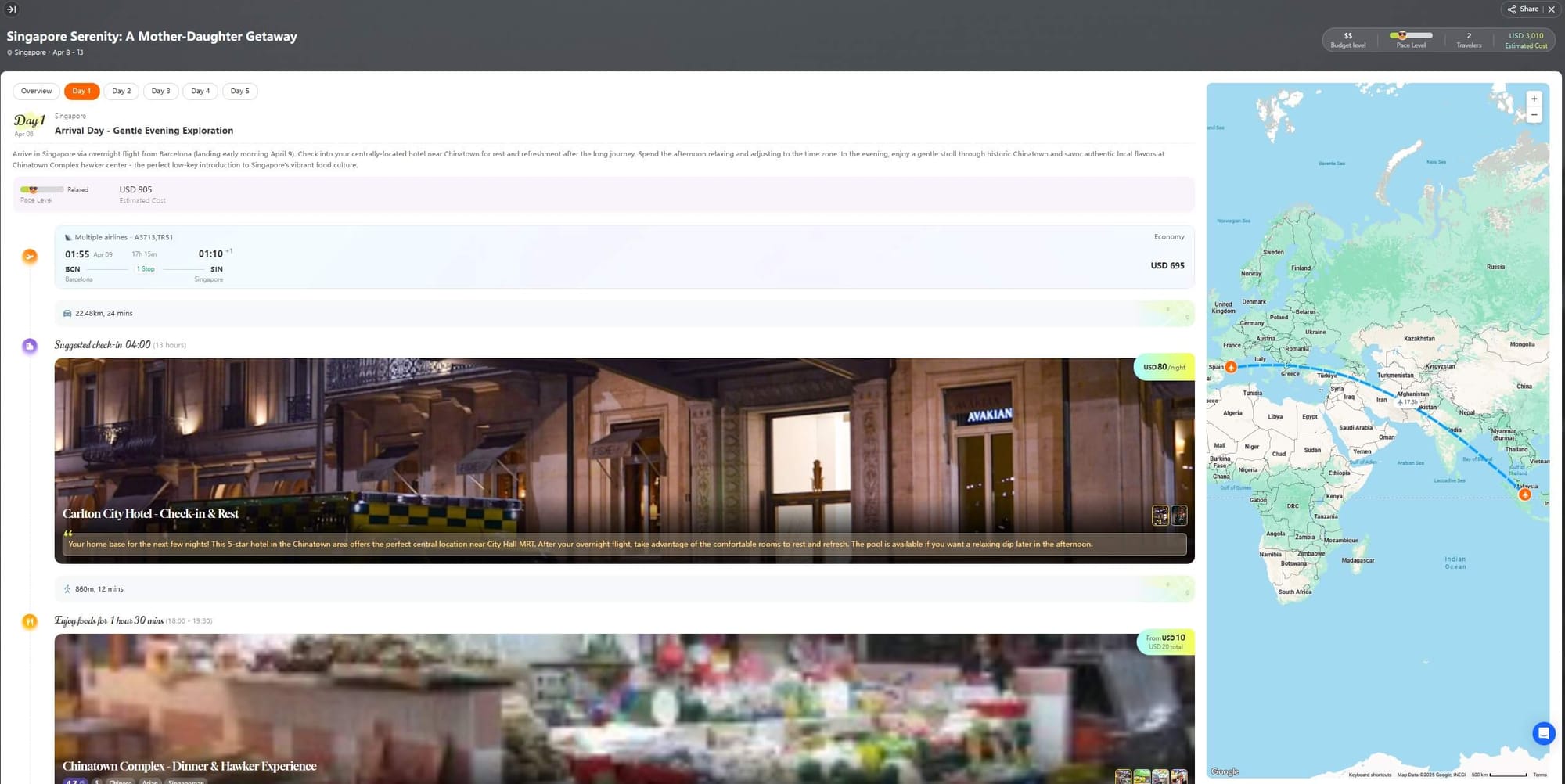 Singapore itinerary created by iMean AI