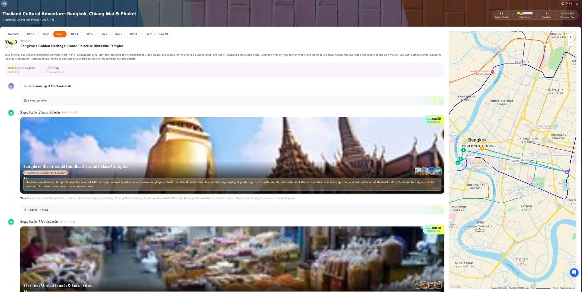 Thailand itinerary created by iMean AI