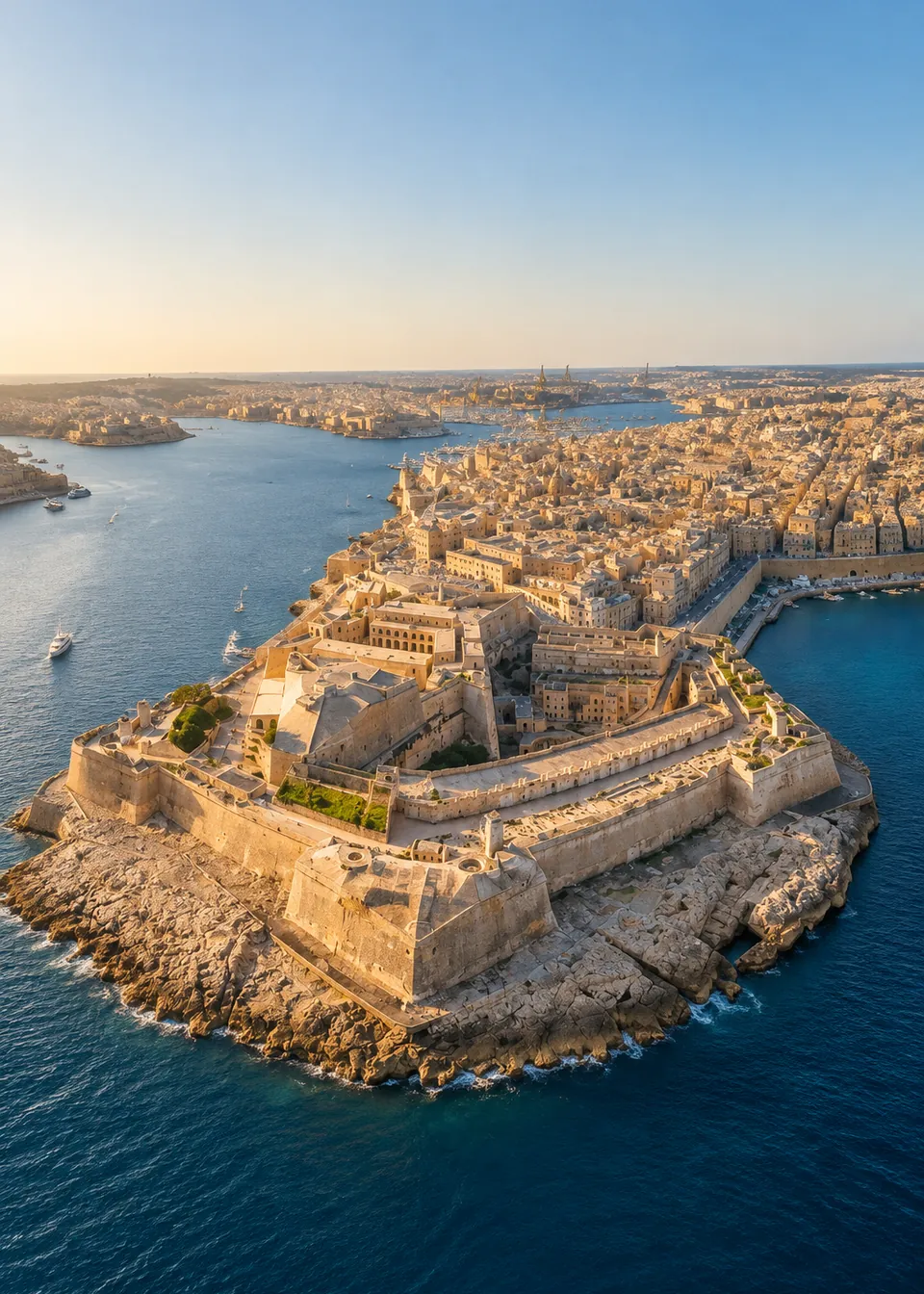 Historic stone fortifications and waterfront buildings in Cospicua (Bormla)