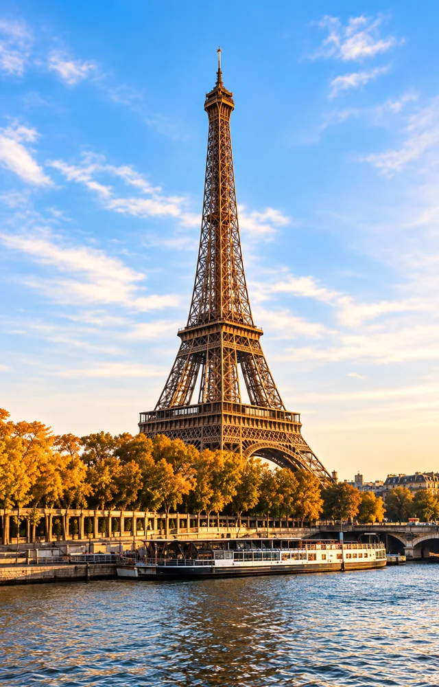 Eiffel Tower beside the Seine in Paris, France