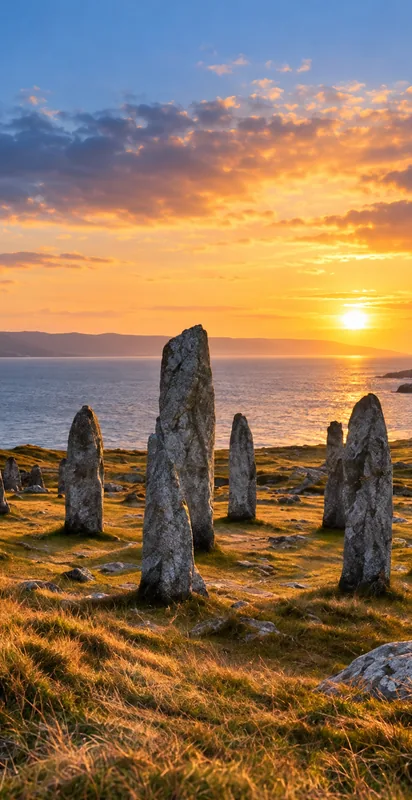 Standing stones at sunset on the Isle of Lewis