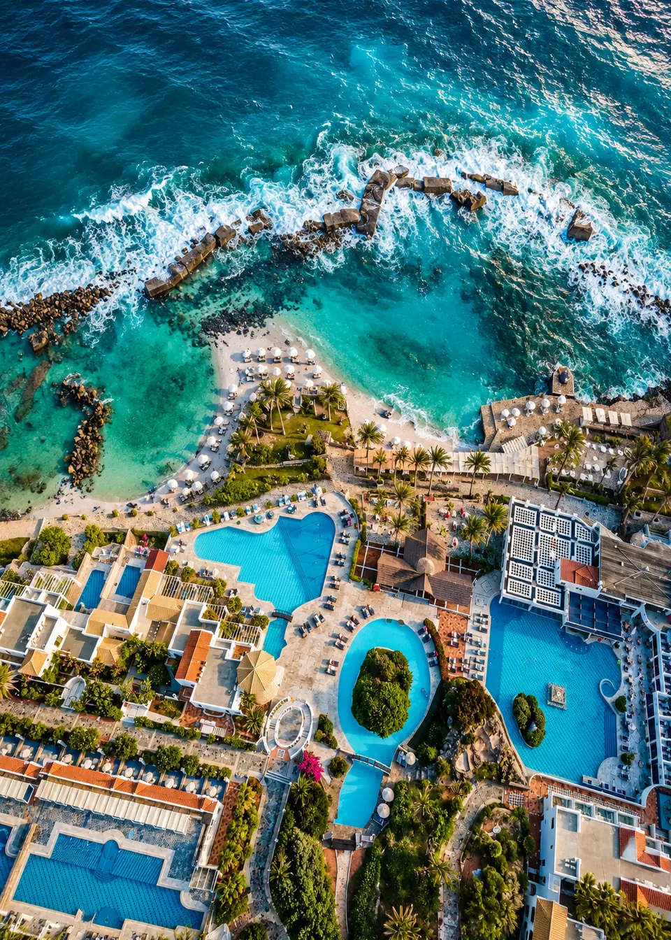 Seafront resort and turquoise water in Milatos