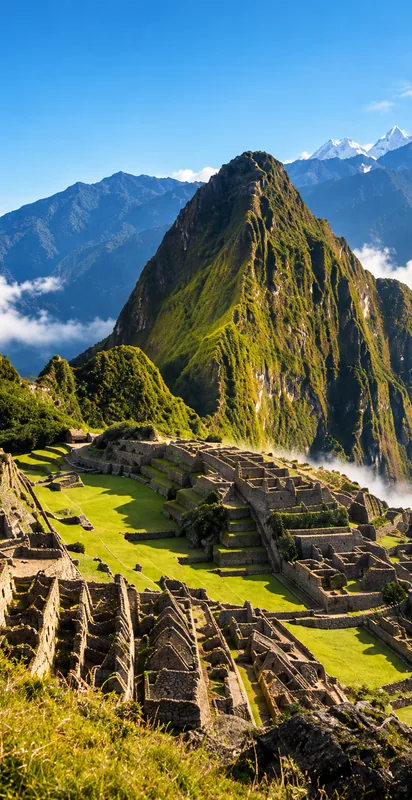 Mountain terraces and stone ruins at Machu Picchu in South America