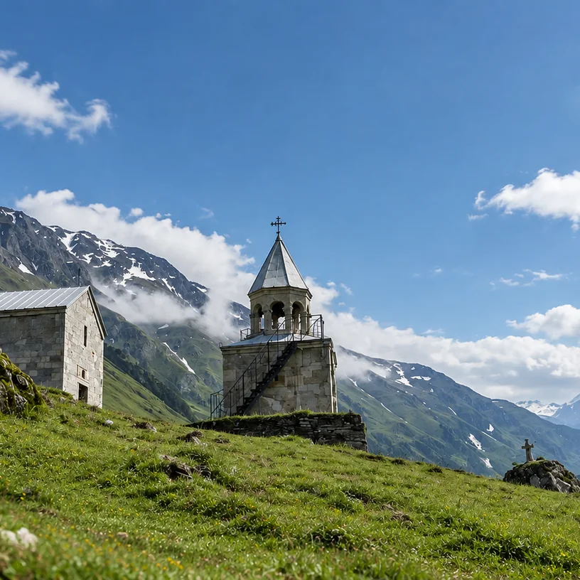 St. Elias the Prophet Church surrounded by mountains