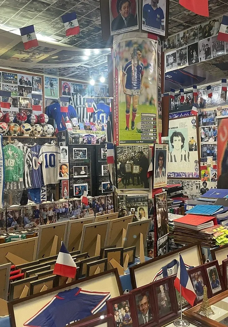 Football memorabilia filling the interior of The House of Platini