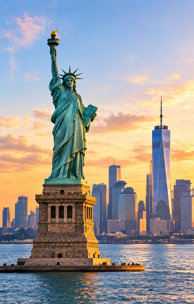 Statue of Liberty and the New York skyline in the United States